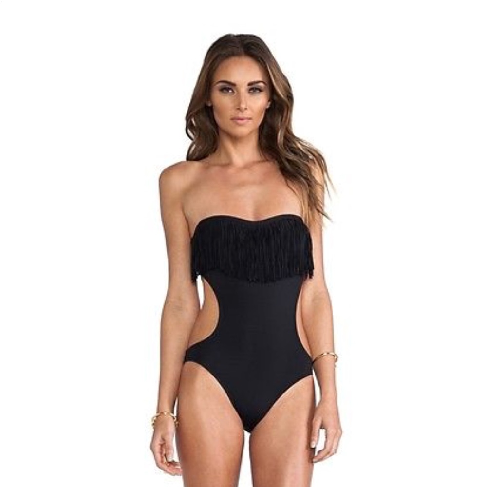 L Space Black Fringe Monokini Swimsuit